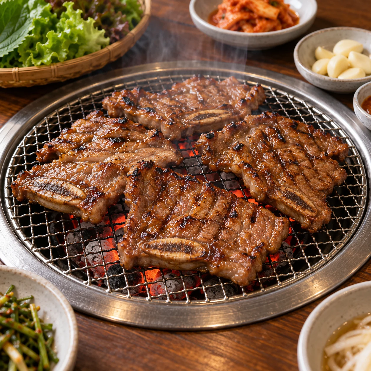 돼지갈비 · 숯불구이 메뉴를 표현한 소개 이미지